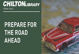Chilton Library Prepare for the Road ahead with small model car sitting on a paper map